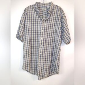 L L.Bean men's plaid blue and yellow short sleeve shirt size (L)